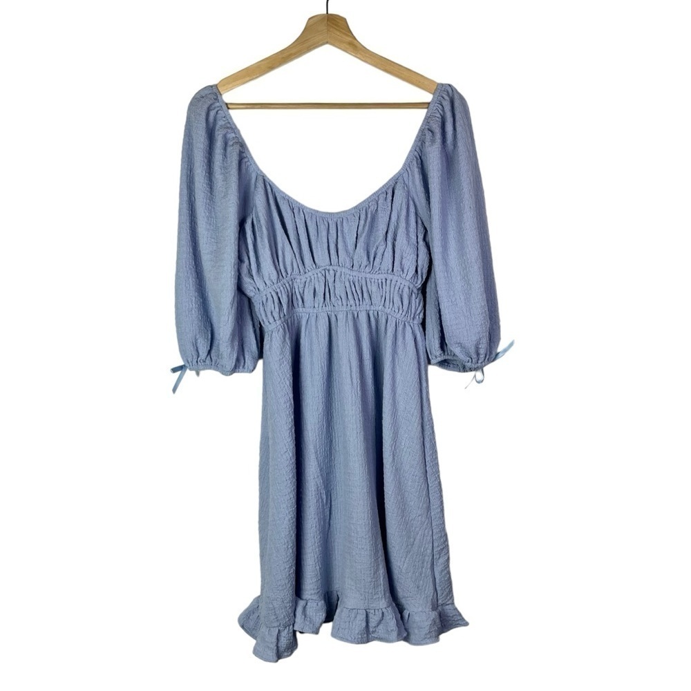 Boutique Dee Elly Light Blue Ruffle Peasant Long Sleeve Mini Dress S